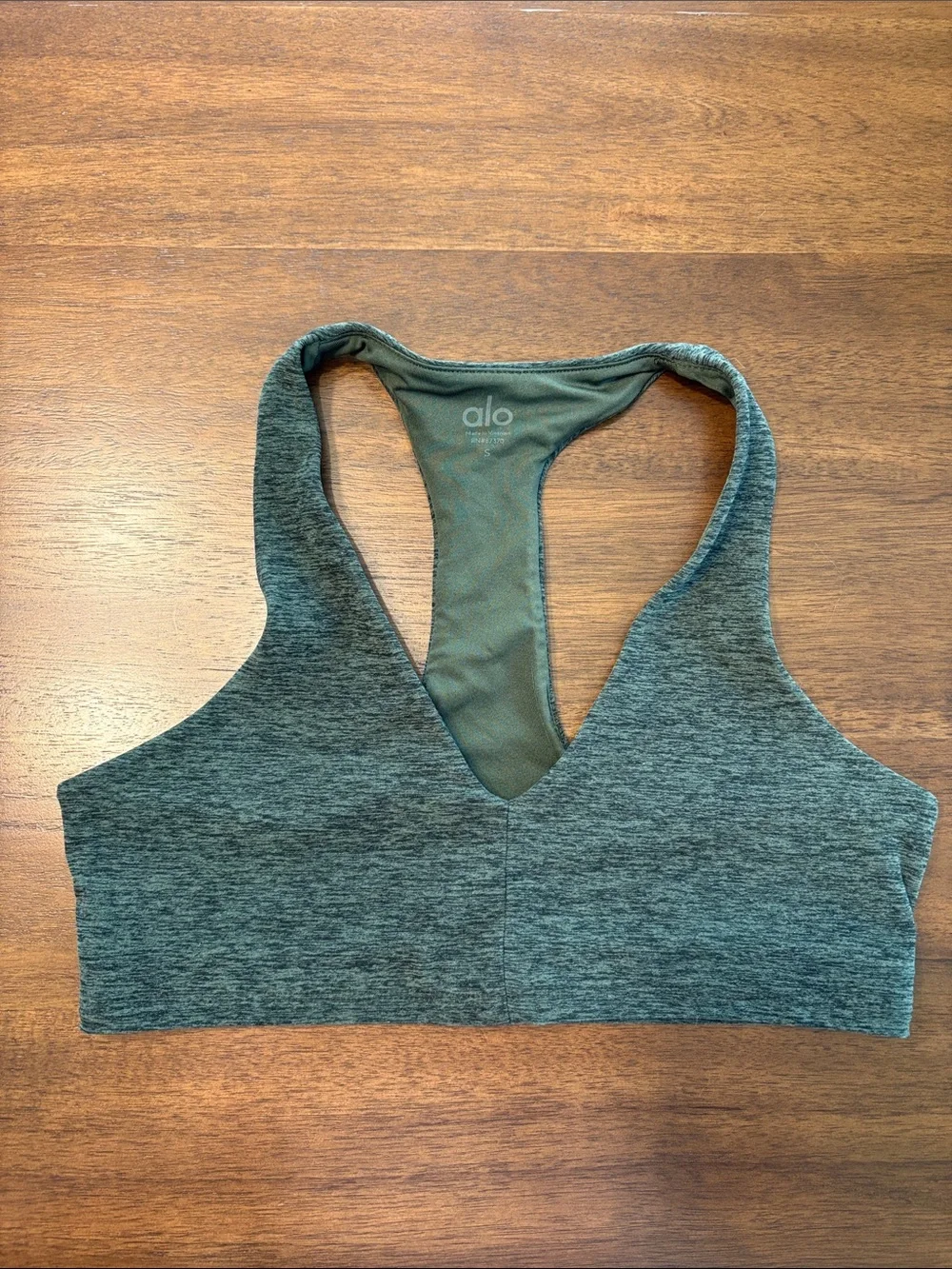 ALO Yoga Heather Green Racerback V-Neck Sports Bra